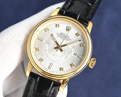 Rolex Datejust Pixiu Pattern 8215 Movement 40mm 316L Steel 48h White/YG Face Calfskin Band Watch